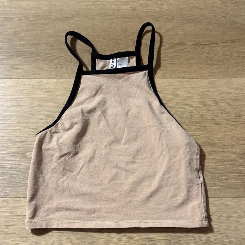 Tan Crop Top with Black Trim